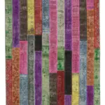 Patchwork Multi Pamuk Üzerine Yün El Dokuma Kilim-205x302