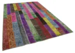 Patchwork Multi Pamuk Üzerine Yün El Dokuma Kilim-205x302 - Görsel 2