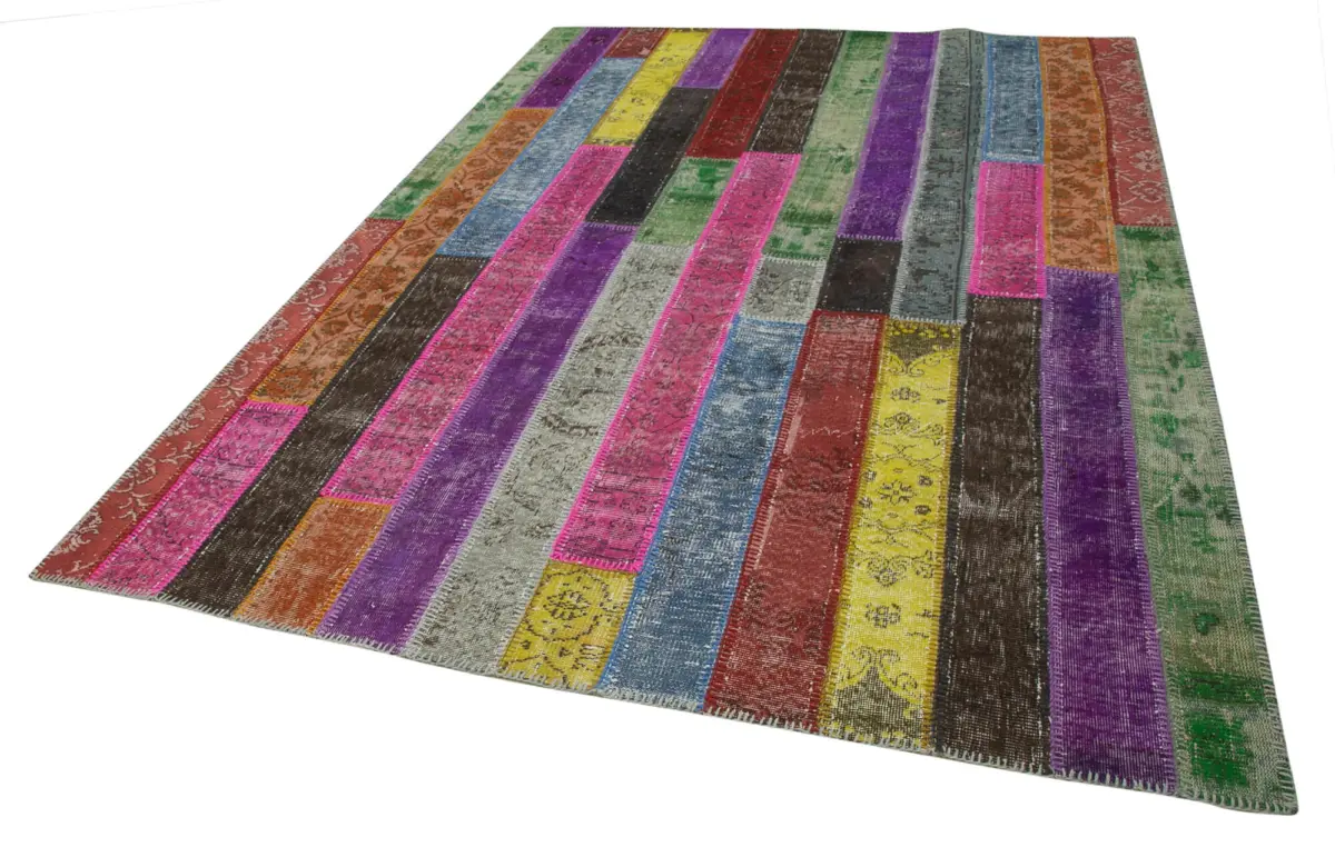 Patchwork Multi Pamuk Üzerine Yün El Dokuma Kilim-205x302 - Görsel 3