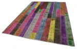 Patchwork Multi Pamuk Üzerine Yün El Dokuma Kilim-205x302 - Görsel 3