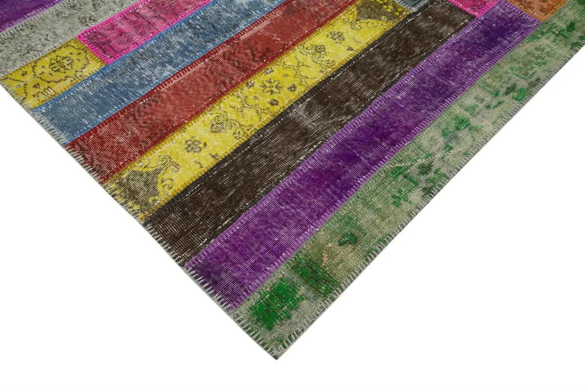Patchwork Multi Pamuk Üzerine Yün El Dokuma Kilim-205x302 - Görsel 4