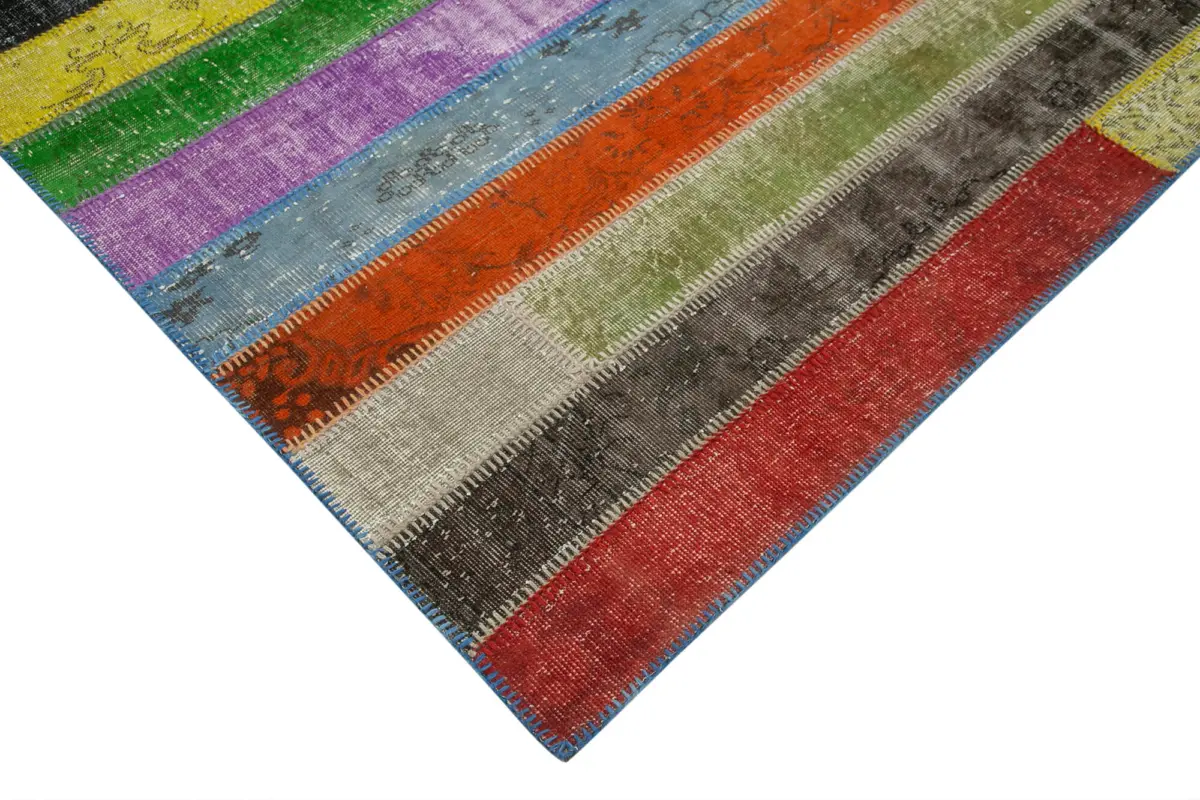 Patchwork Multi Pamuk Üzerine Yün El Dokuma Kilim-208x302 - Görsel 4