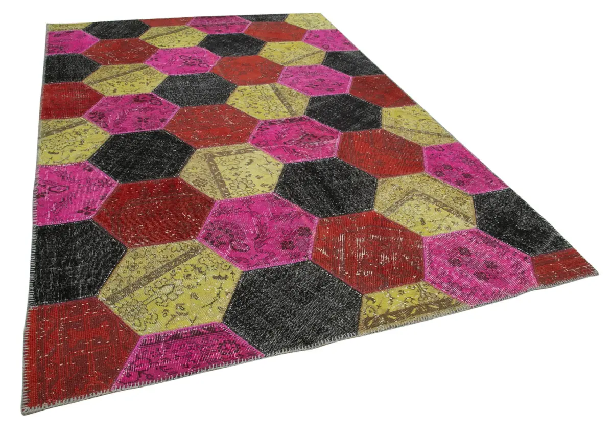 Patchwork Multi Pamuk Üzerine Yün El Dokuma Kilim-199x306 - Görsel 2
