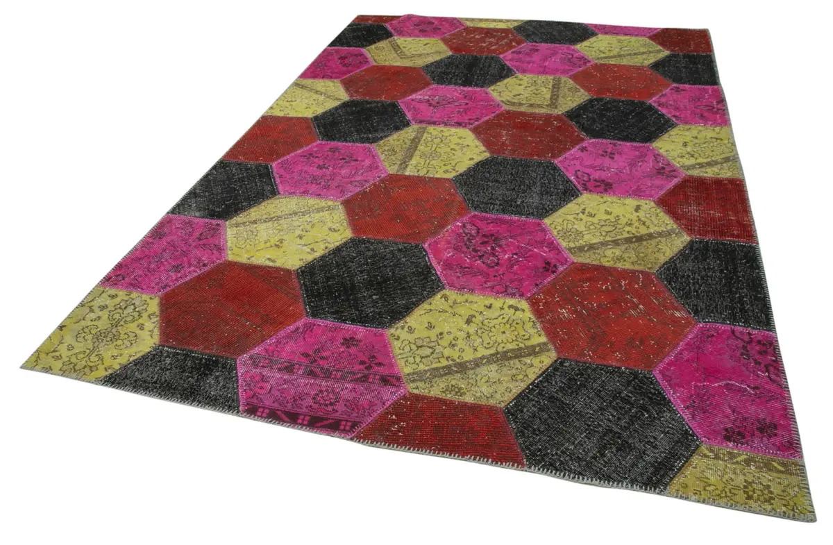 Patchwork Multi Pamuk Üzerine Yün El Dokuma Kilim-199x306 - Görsel 3