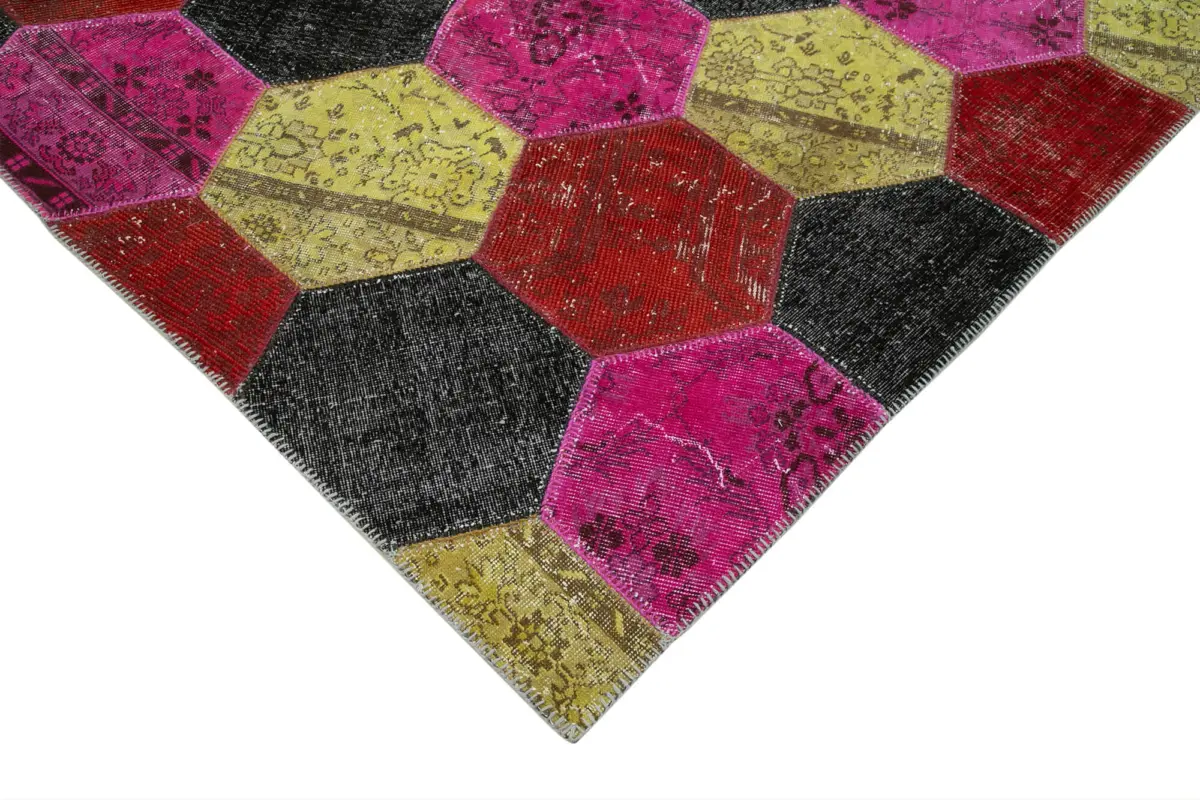 Patchwork Multi Pamuk Üzerine Yün El Dokuma Kilim-199x306 - Görsel 4