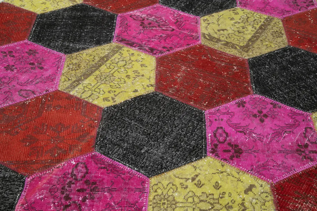 Patchwork Multi Pamuk Üzerine Yün El Dokuma Kilim-199x306 - Görsel 5