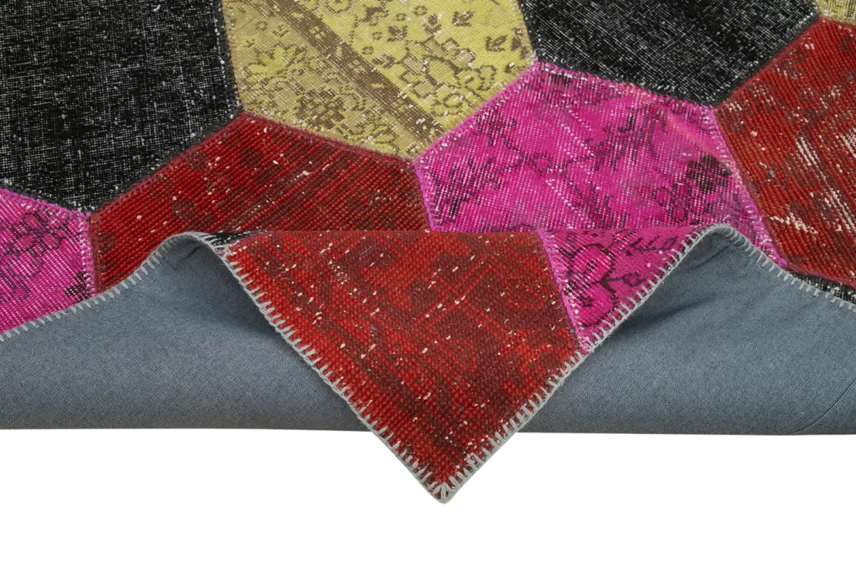 Patchwork Multi Pamuk Üzerine Yün El Dokuma Kilim-199x306 - Görsel 6