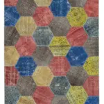 Patchwork Multi Pamuk Üzerine Yün El Dokuma Kilim-202x309