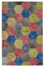 Patchwork Multi Pamuk Üzerine Yün El Dokuma Kilim-202x309