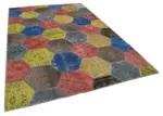 Patchwork Multi Pamuk Üzerine Yün El Dokuma Kilim-202x309 - Görsel 2