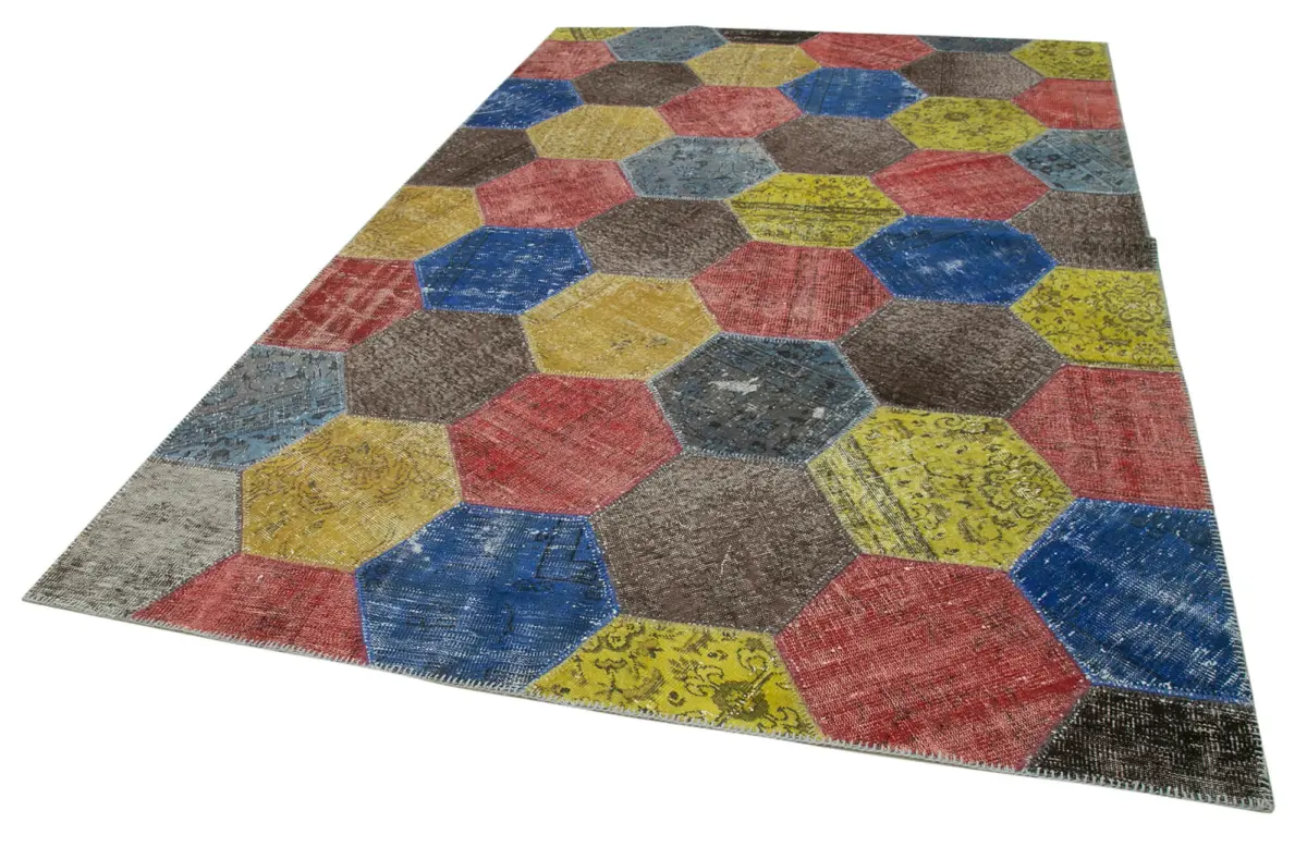 Patchwork Multi Pamuk Üzerine Yün El Dokuma Kilim-202x309 - Görsel 3
