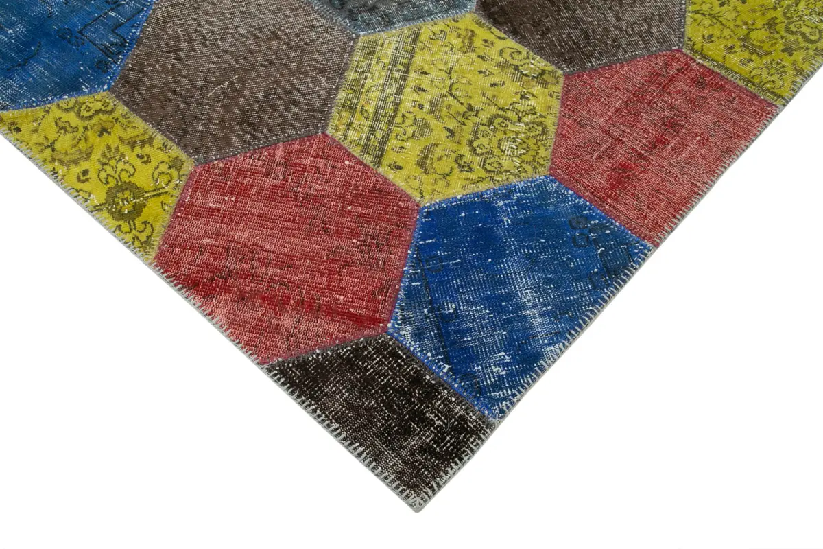 Patchwork Multi Pamuk Üzerine Yün El Dokuma Kilim-202x309 - Görsel 4