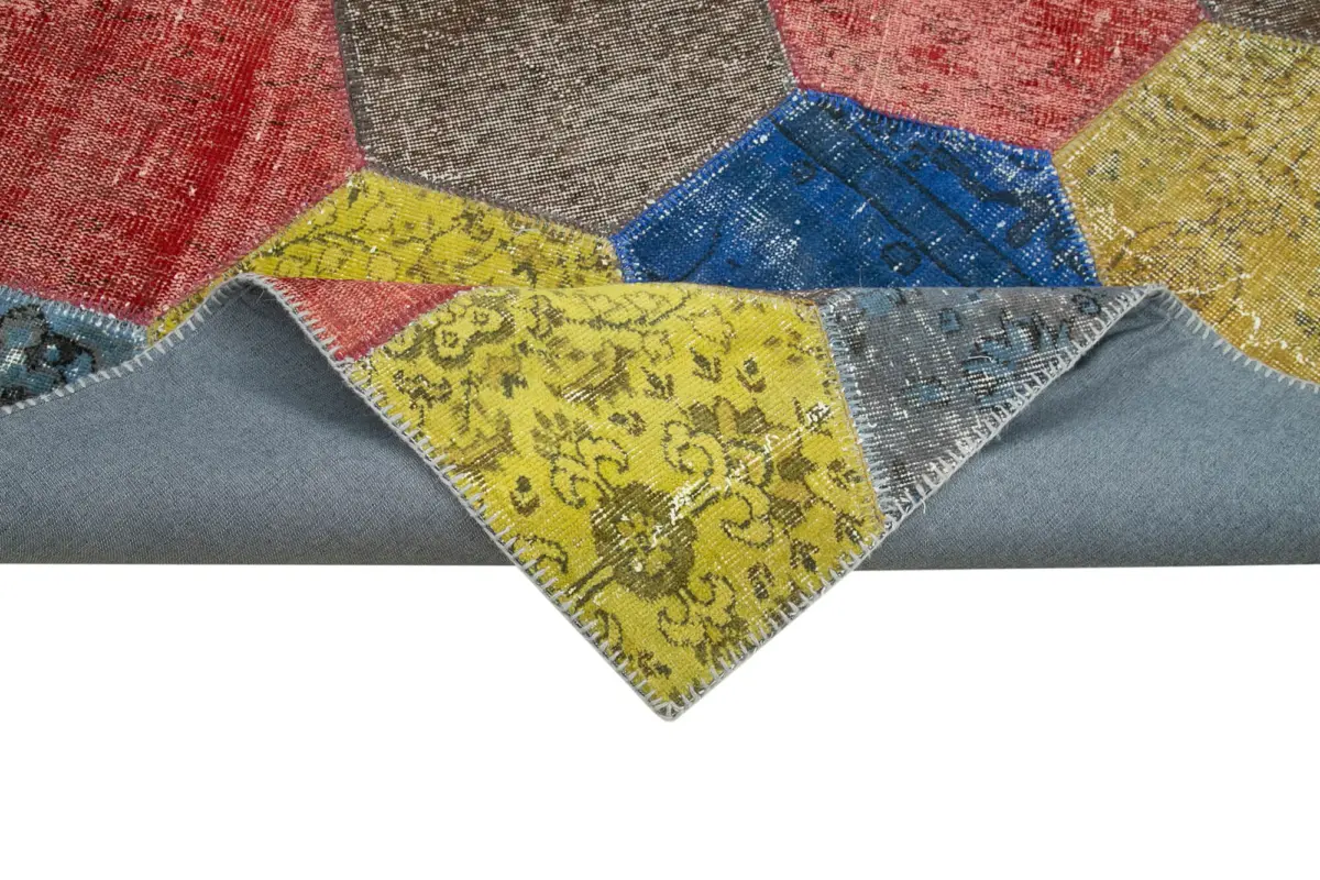 Patchwork Multi Pamuk Üzerine Yün El Dokuma Kilim-202x309 - Görsel 6