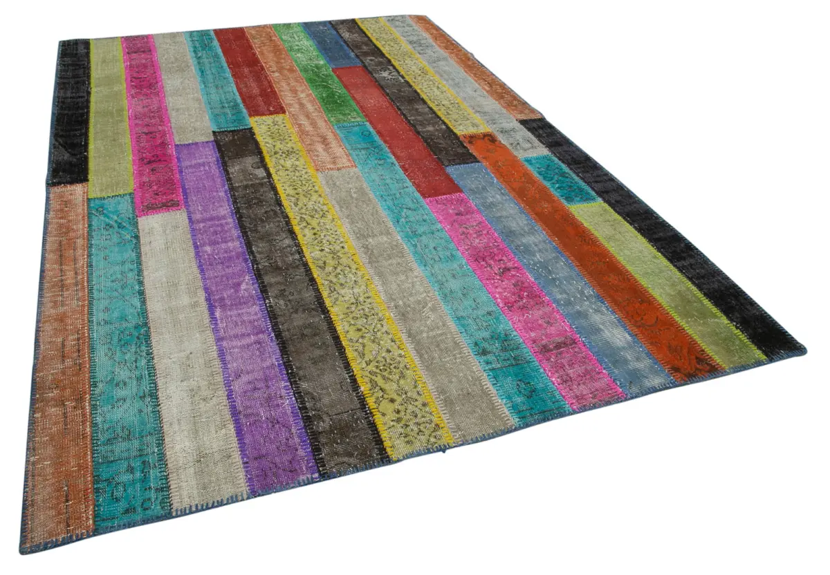 Patchwork Multi Pamuk Üzerine Yün El Dokuma Kilim-207x303 - Görsel 2