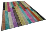Patchwork Multi Pamuk Üzerine Yün El Dokuma Kilim-207x303 - Görsel 2