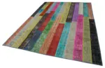 Patchwork Multi Pamuk Üzerine Yün El Dokuma Kilim-207x303 - Görsel 3