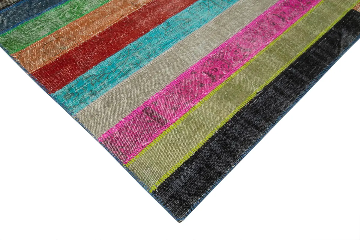 Patchwork Multi Pamuk Üzerine Yün El Dokuma Kilim-207x303 - Görsel 4