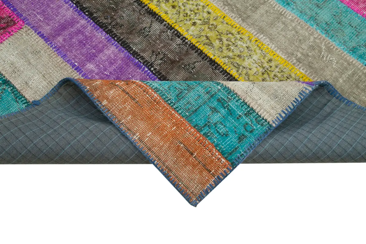 Patchwork Multi Pamuk Üzerine Yün El Dokuma Kilim-207x303 - Görsel 6