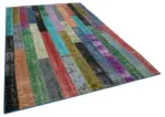 Patchwork Multi Pamuk Üzerine Yün El Dokuma Kilim-197x303 - Görsel 2