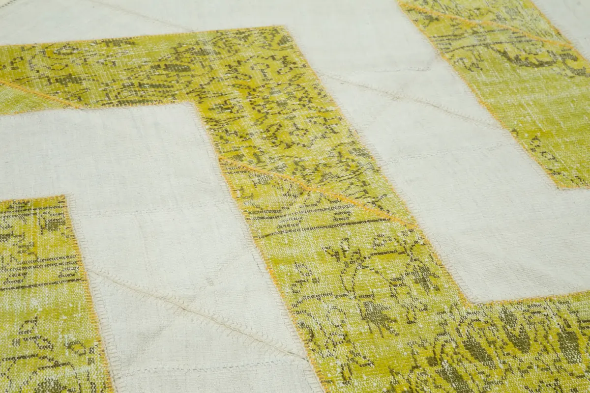 Patchwork Sarı Pamuk Üzerine Yün El Dokuma Kilim-200x320 - Görsel 5