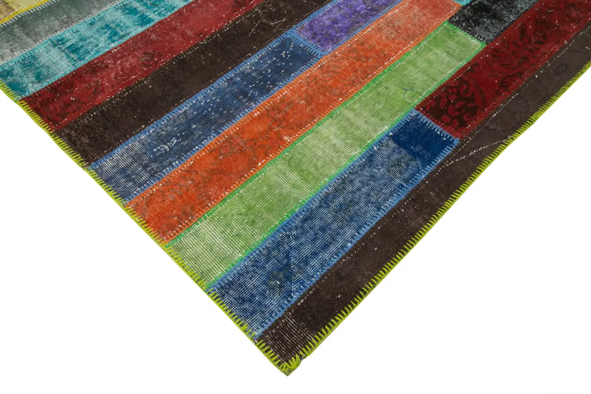 Patchwork Multi Pamuk Üzerine Yün El Dokuma Kilim-202x302 - Görsel 4
