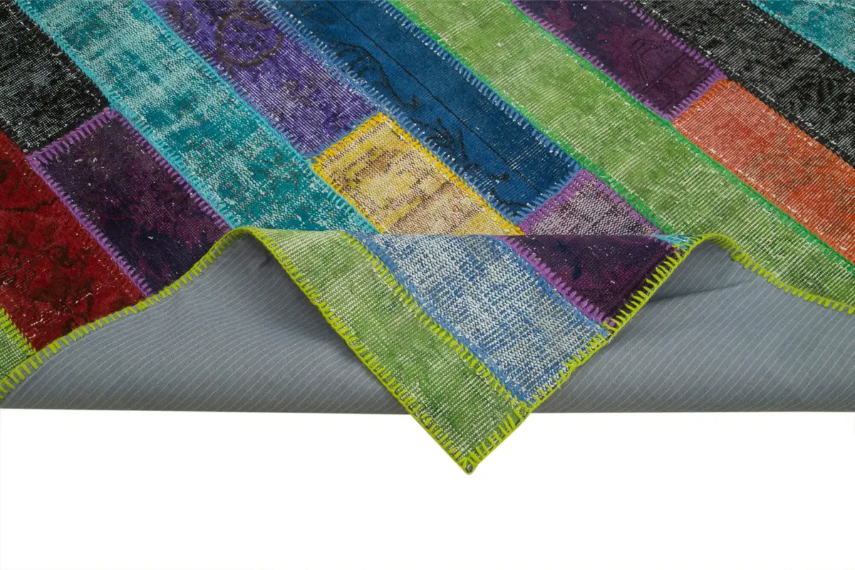 Patchwork Multi Pamuk Üzerine Yün El Dokuma Kilim-202x302 - Görsel 6