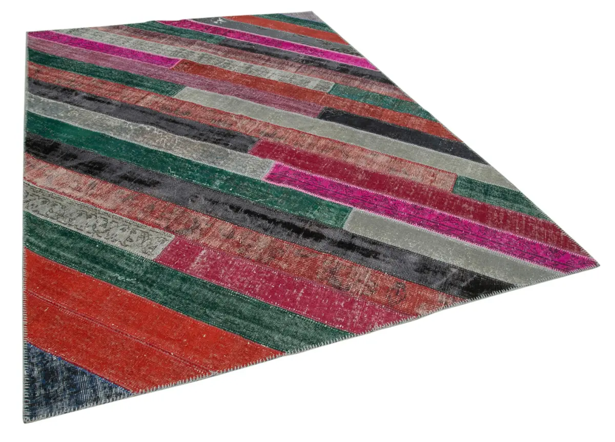 Patchwork Multi Pamuk Üzerine Yün El Dokuma Kilim-200x290 - Görsel 2