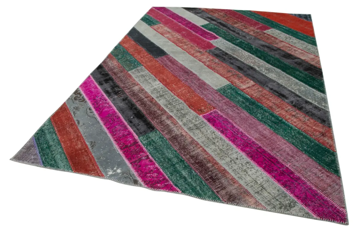 Patchwork Multi Pamuk Üzerine Yün El Dokuma Kilim-200x290 - Görsel 3