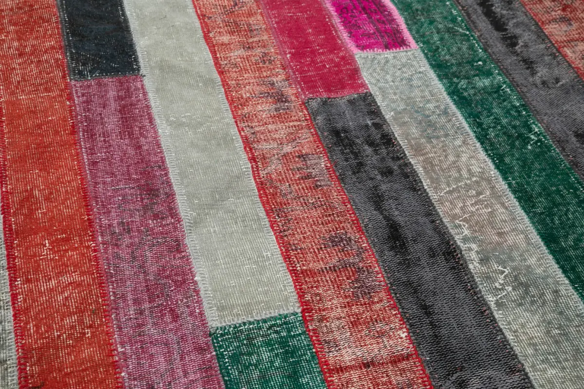Patchwork Multi Pamuk Üzerine Yün El Dokuma Kilim-200x290 - Görsel 5