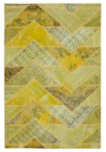 Patchwork Sarı Pamuk Üzerine Yün El Dokuma Kilim-205x305