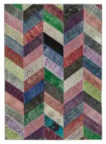 Patchwork Multi Pamuk Üzerine Yün El Dokuma Kilim-215x301