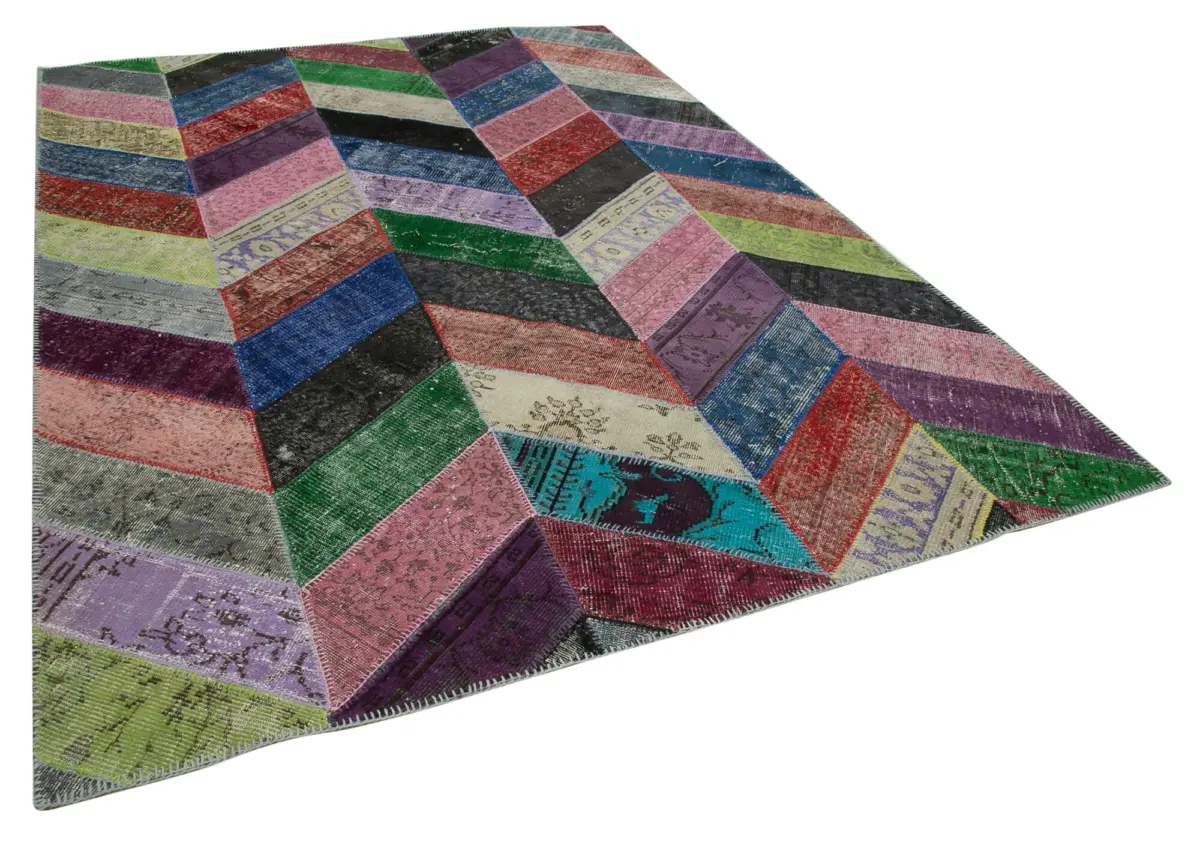 Patchwork Multi Pamuk Üzerine Yün El Dokuma Kilim-215x301 - Görsel 2