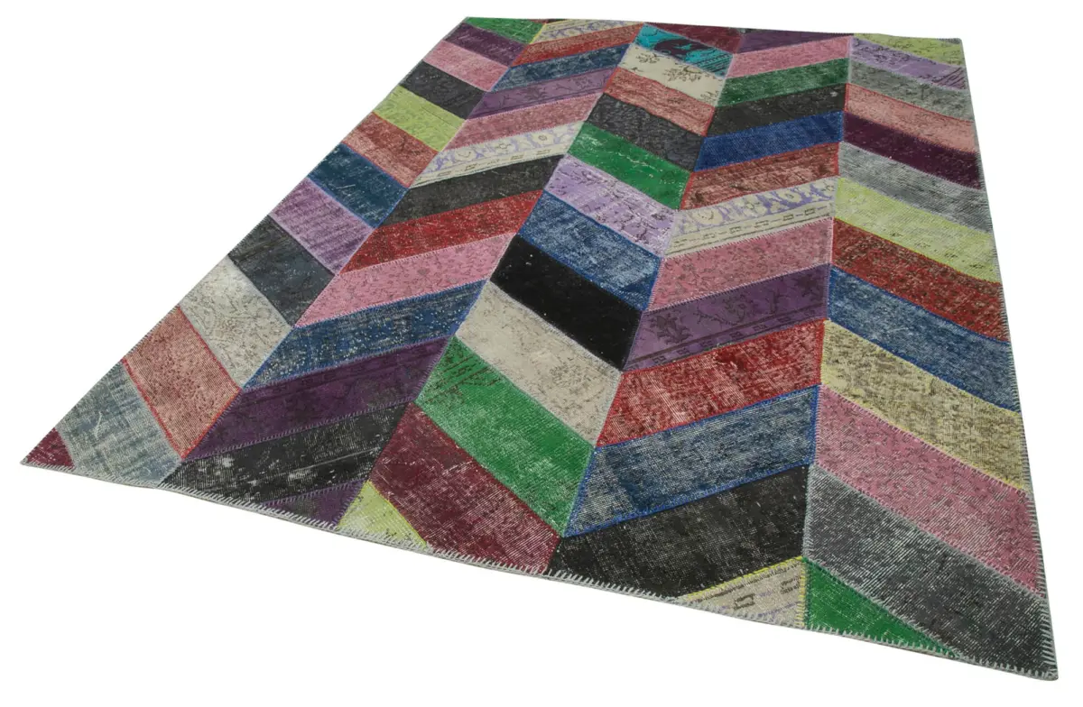 Patchwork Multi Pamuk Üzerine Yün El Dokuma Kilim-215x301 - Görsel 3