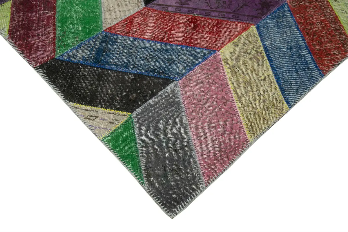 Patchwork Multi Pamuk Üzerine Yün El Dokuma Kilim-215x301 - Görsel 4
