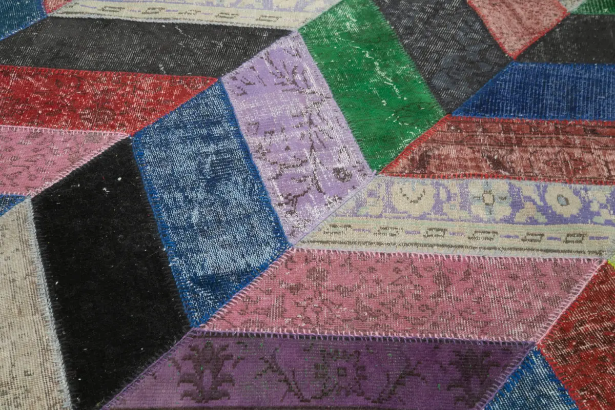 Patchwork Multi Pamuk Üzerine Yün El Dokuma Kilim-215x301 - Görsel 5