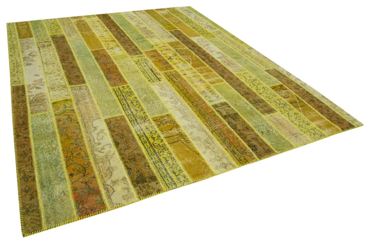 Patchwork Sarı Pamuk Üzerine Yün El Dokuma Kilim-248x305 - Görsel 2