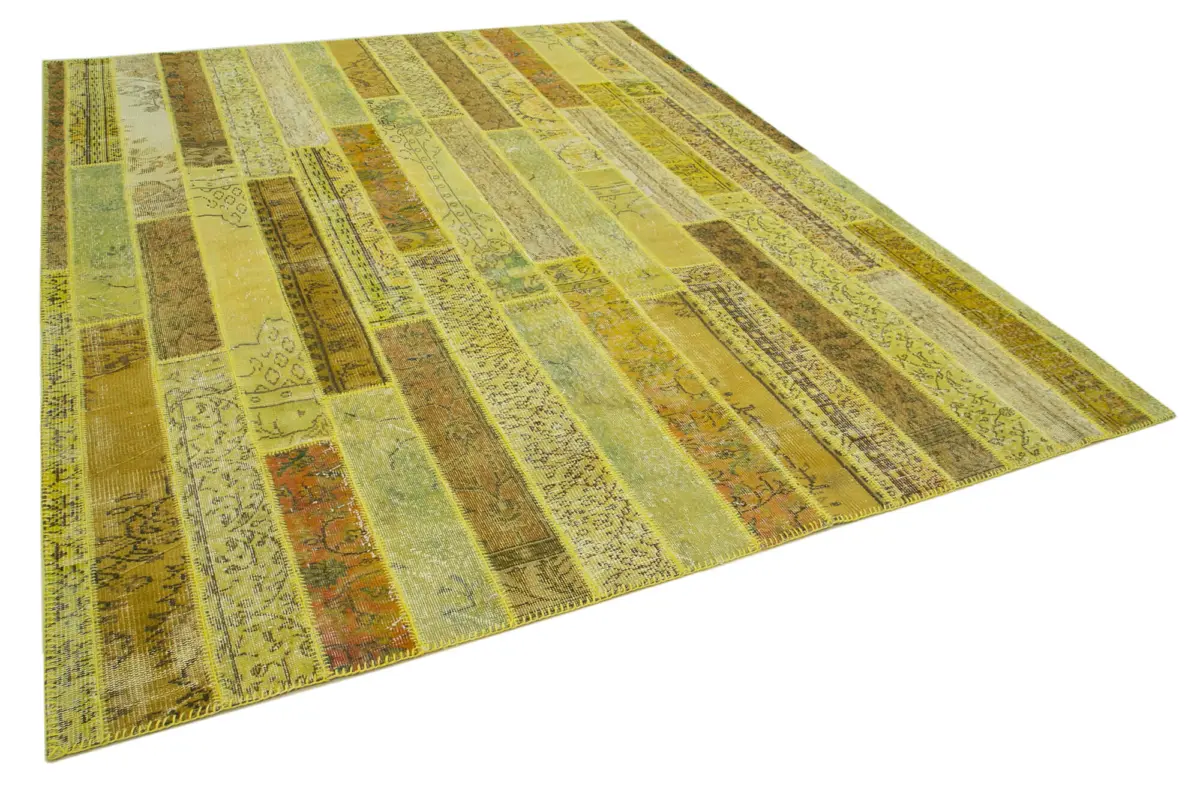Patchwork Sarı Pamuk Üzerine Yün El Dokuma Kilim-245x308 - Görsel 2