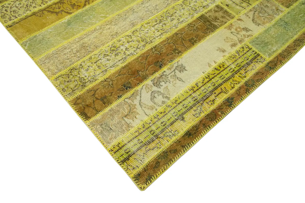 Patchwork Sarı Pamuk Üzerine Yün El Dokuma Kilim-245x308 - Görsel 4