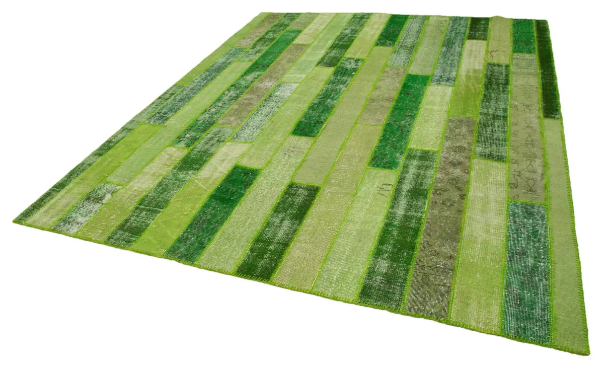 Patchwork Yeşil Pamuk Üzerine Yün El Dokuma Kilim-247x307 - Görsel 3