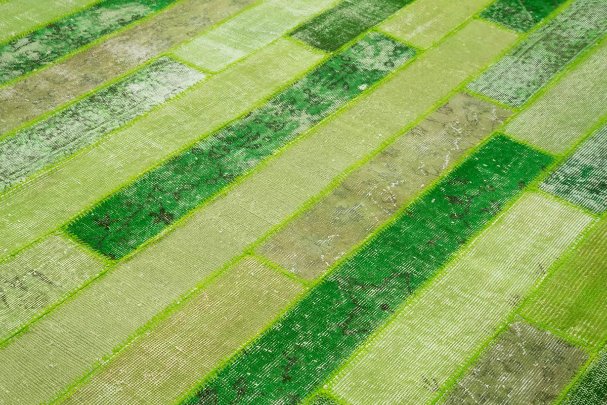 Patchwork Yeşil Pamuk Üzerine Yün El Dokuma Kilim-247x307 - Görsel 5