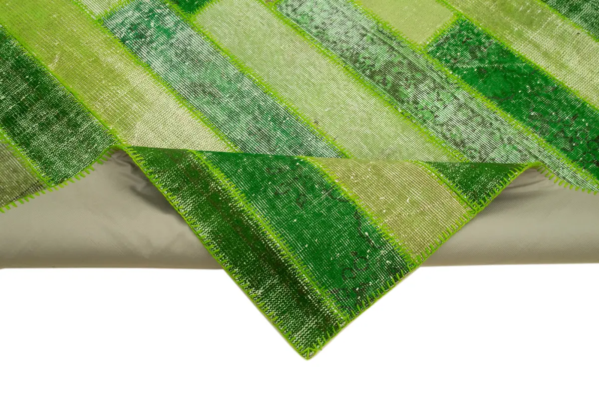 Patchwork Yeşil Pamuk Üzerine Yün El Dokuma Kilim-247x307 - Görsel 6