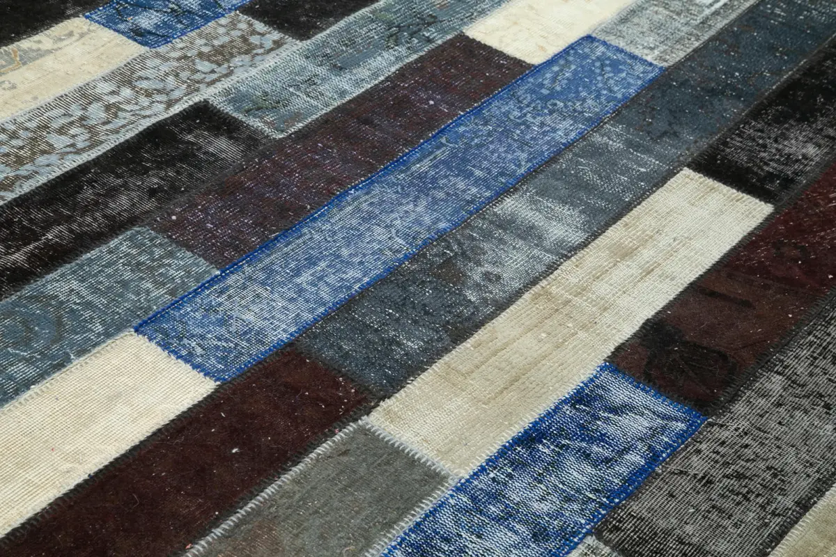 Patchwork Siyah Pamuk Üzerine Yün El Dokuma Kilim-248x308 - Görsel 5
