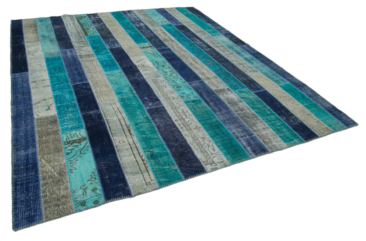 Patchwork Multi Pamuk Üzerine Yün El Dokuma Kilim-257x306 - Görsel 2