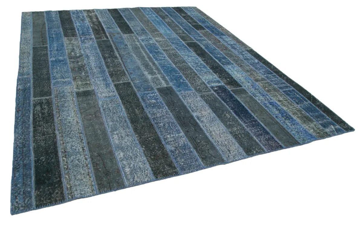Patchwork Mavi Pamuk Üzerine Yün El Dokuma Kilim-249x307 - Görsel 2