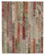 Patchwork Multi Pamuk Üzerine Yün El Dokuma Kilim-243x305