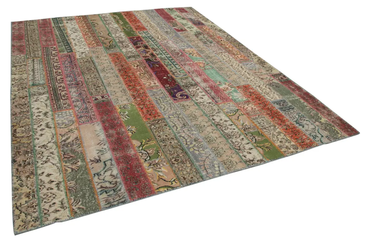 Patchwork Multi Pamuk Üzerine Yün El Dokuma Kilim-243x305 - Görsel 2