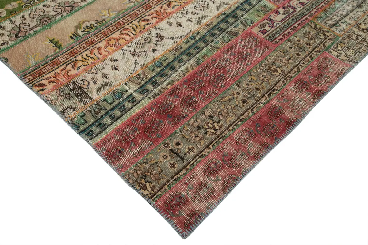 Patchwork Multi Pamuk Üzerine Yün El Dokuma Kilim-243x305 - Görsel 4