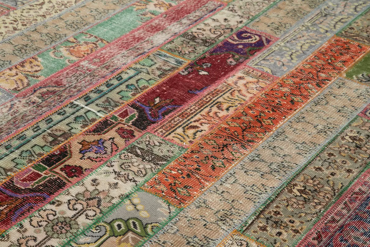 Patchwork Multi Pamuk Üzerine Yün El Dokuma Kilim-243x305 - Görsel 5