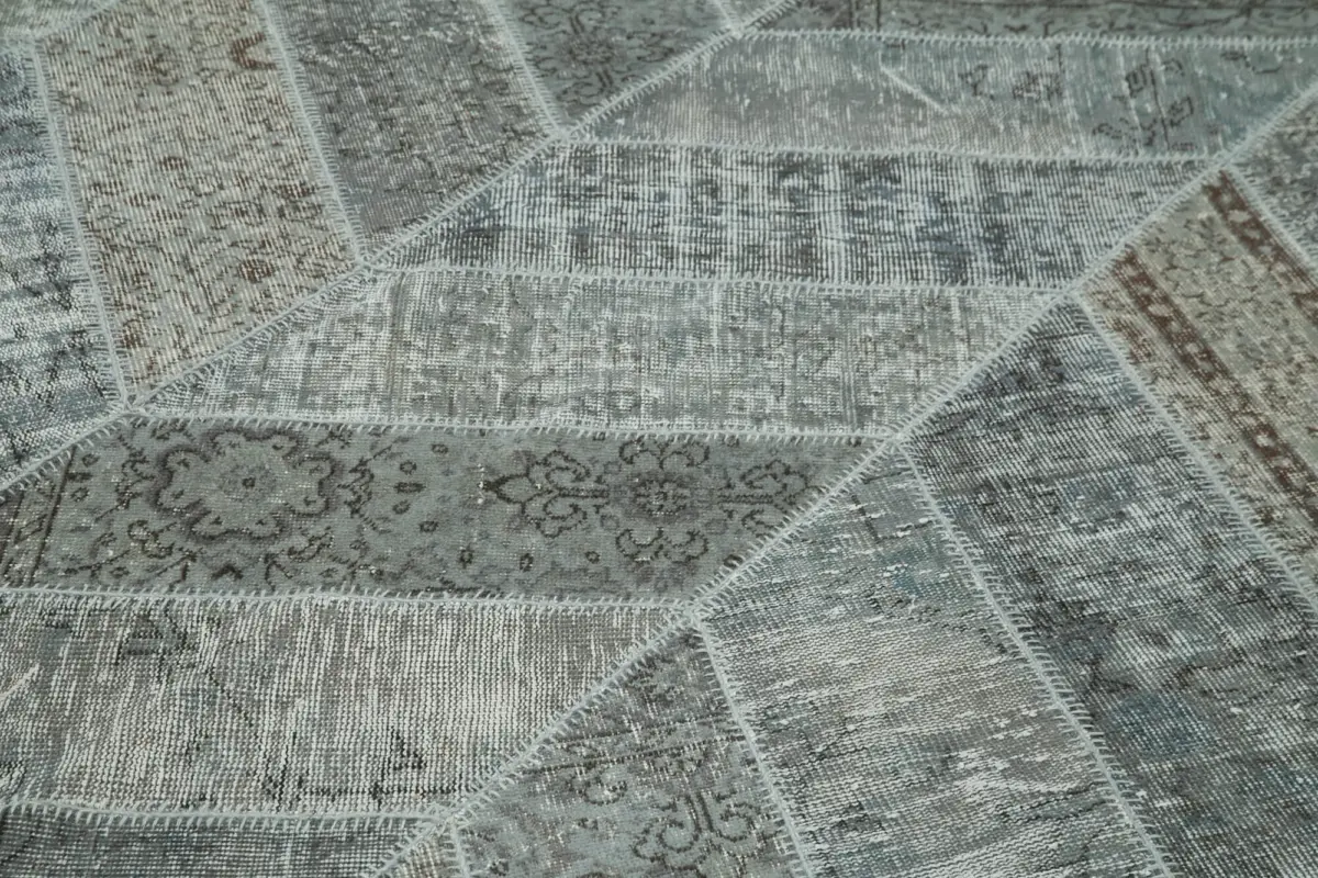 Patchwork Gri Pamuk Üzerine Yün El Dokuma Kilim-245x309 - Görsel 5
