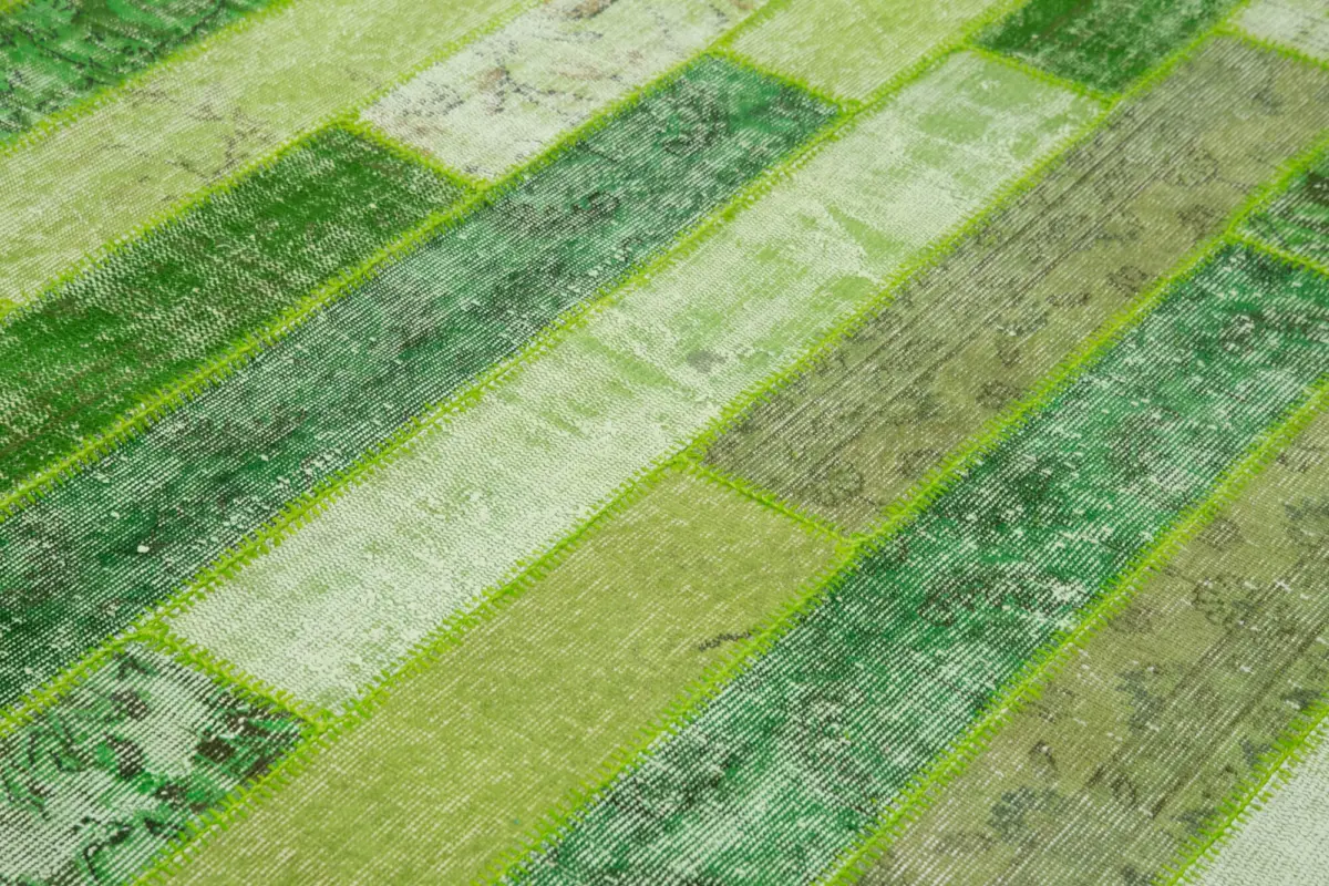 Patchwork Yeşil Pamuk Üzerine Yün El Dokuma Kilim-245x308 - Görsel 5